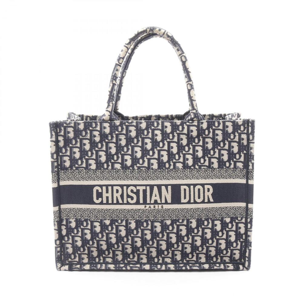 Dior BOOK TOTE Oblique Bag Canvas Leather Ivory White Navy Blue